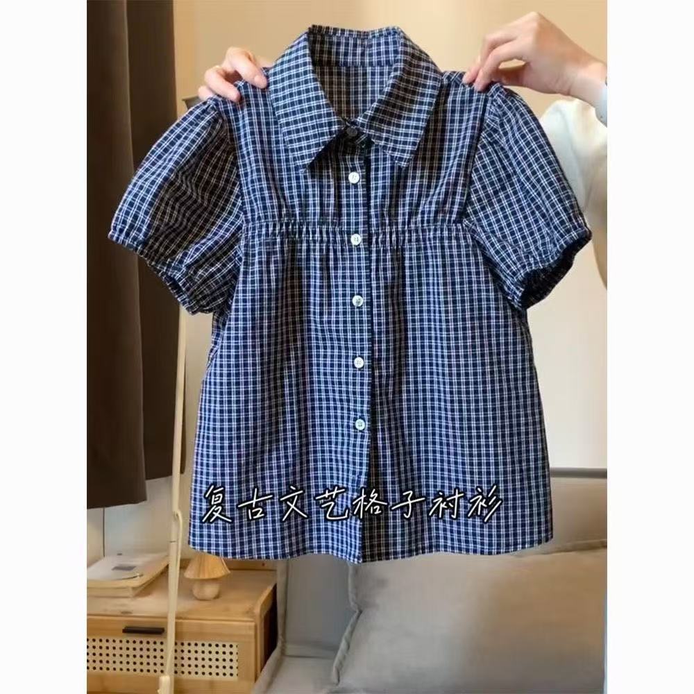 เสื้อแขนสั้นสไตล์เกาหลี ลายสก๊อตวินเทจ สำหรับสุภาพสตรี – โปรปัง
