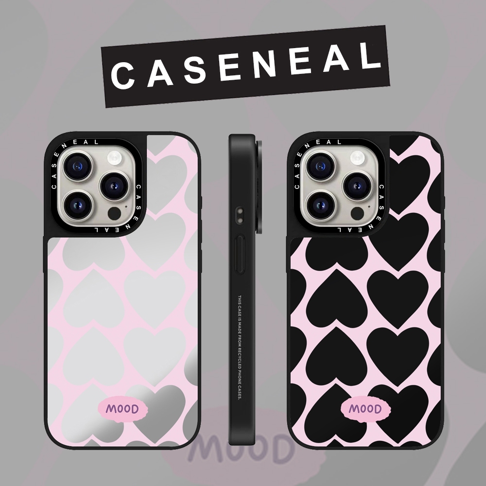 CASENEAL สีชมพู Love กระจกเคสโทรศัพท์สําหรับ iPhone 16 Pro Max 15 Plus 14 ProMax 13 12Pro 11 โทรศัพท์กันกระแทกขอบนุ่มฮาร์ดป้องกันกรณี