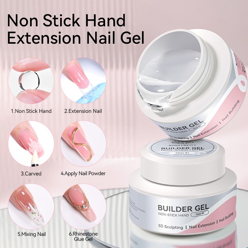 BORN PRETTY 60g Clear Non-Stick Hand Extension Gel ยาทาเล็บสําหรับ 3D Shaping Nail Art Solid Milky Jelly Hard Gel สําหรับเล็บปลอม