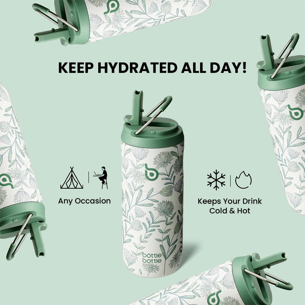BOTTLE BOTTLE ขวดน้ําสแตนเลส 16OZ แบบพกพา Thermos ถ้วยสูญญากาศ Cooler กระติกน้ําในตัวหลอด Anti Silp Pad เก็บร้อนและเย็น thumbnail 8