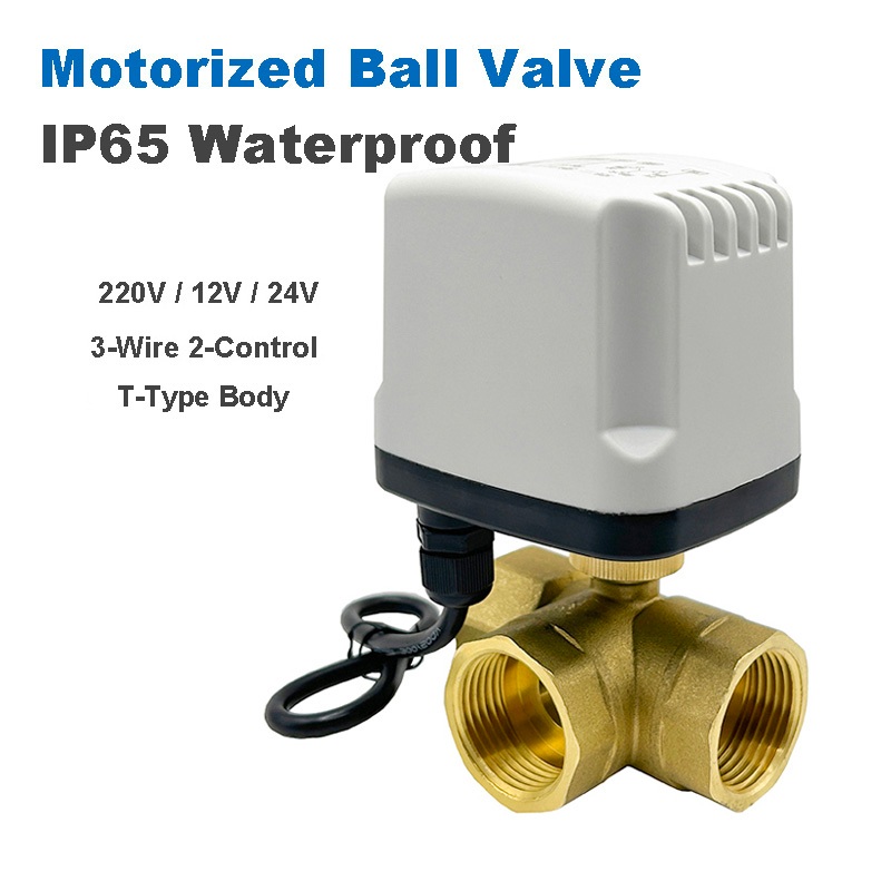 1/2 "3/4" 1" 1-1/2" 2" IP65 กันน้ําทองเหลืองบอลวาล์วไฟฟ้า AC220V DC12V DC24V 3 Way T-Type มอเตอร์บอลวาล์ว