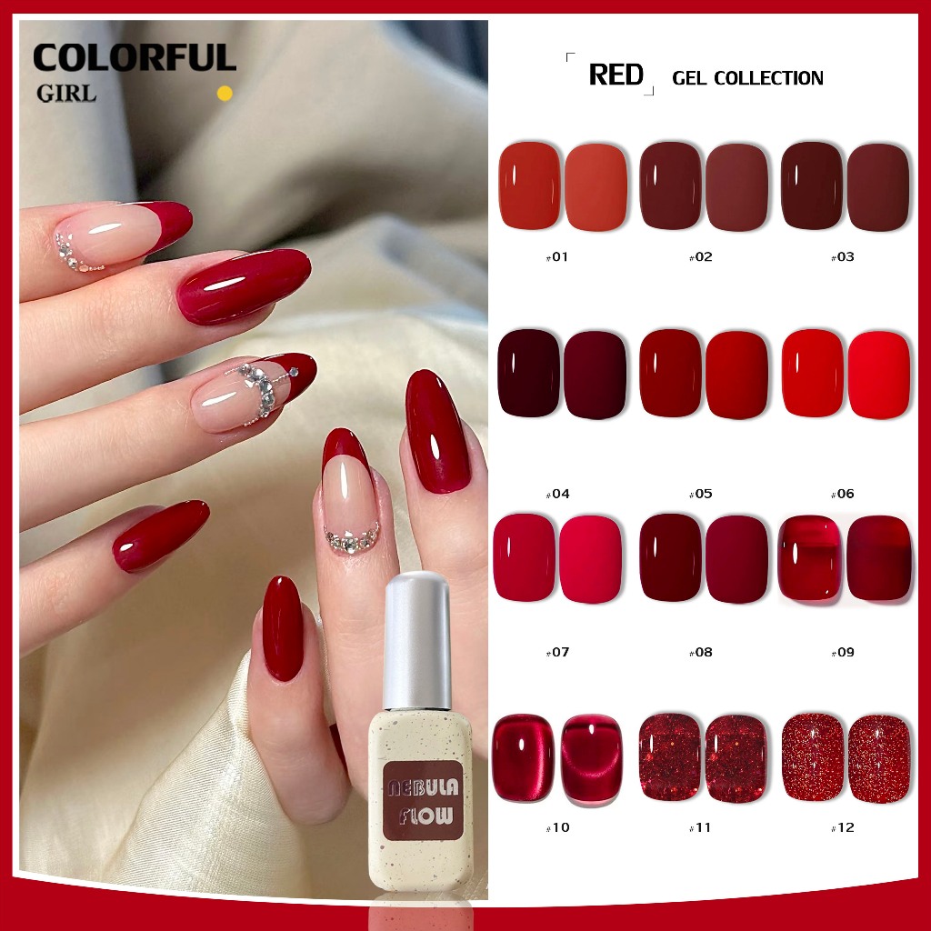 【พร้อมส่ง】NF-007|เบอร์ 1-12 แบบแยกขวด สีเจลสีแดง NebulNFlow| สีเจลสีพื้น/สีเจลแคทอาย/สีเจลกลิซเตอร์/สีเจลไซรัป วิบวับ สีแน่น ต้องอบ สวยมาก