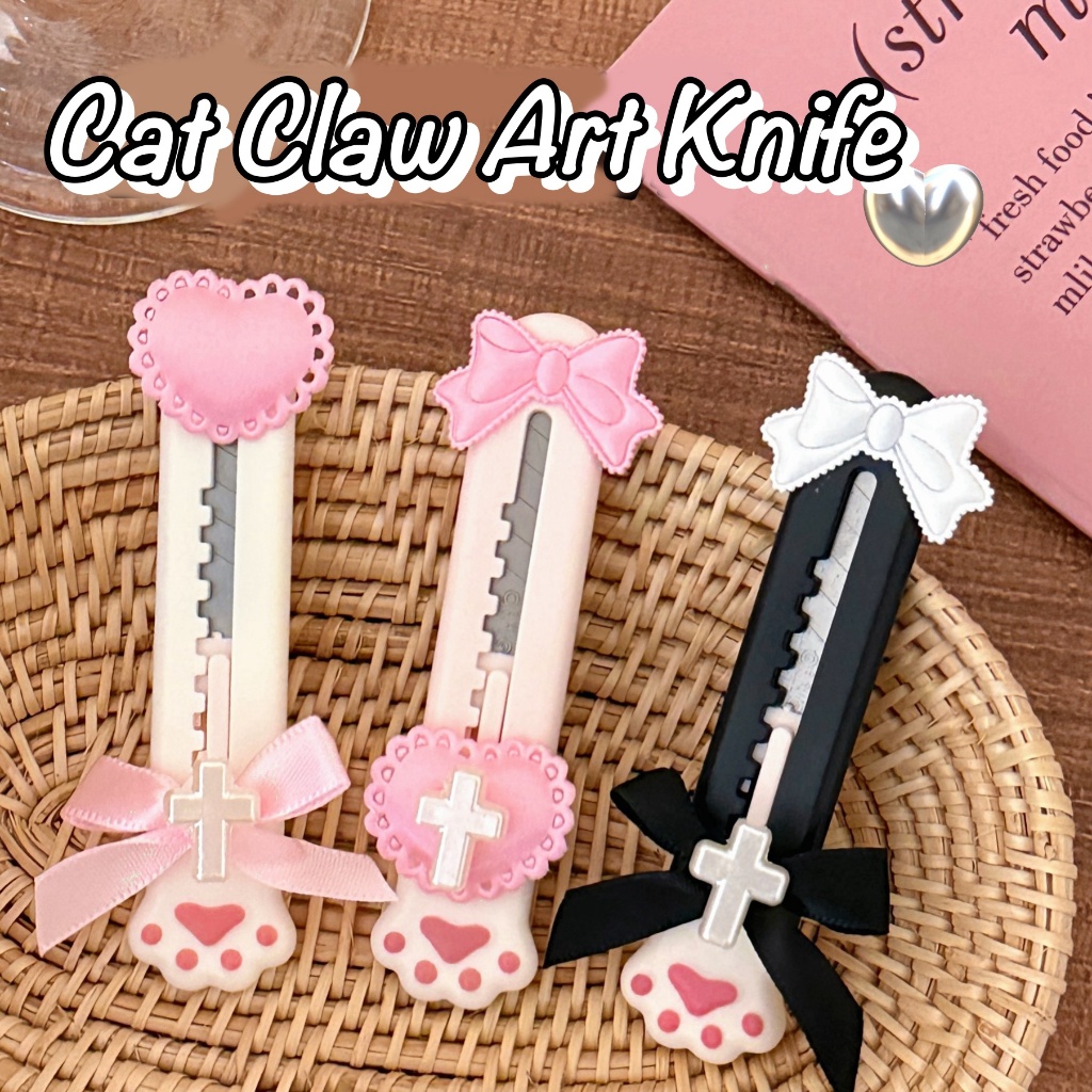 Ins Cat Claw Art มีดแบบพกพาเปิดกล่องมีดนักเรียนบัญชีมีด Disassembly Express Telescopic มีด
