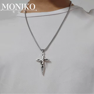 MONIKO สร้อยคอไม้กางเขนเหล็กไททาเนียมสำหรับผู้ชายและผู้หญิง