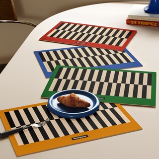 ที่รองจาน วัสดุ PU แผ่นรองจานลายตารางหมากรุกสีดำและสีขาวขอบห…