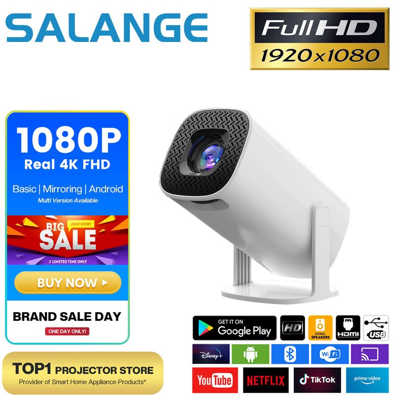 Salange P30 มินิโปรเจคเตอร์ 4K 1080Pรองรับ,โปรเจคเตอร์แบบพกพาWiFi6 BT 5.0 Android 11,สมาร์ทโปรเจคเตอ
