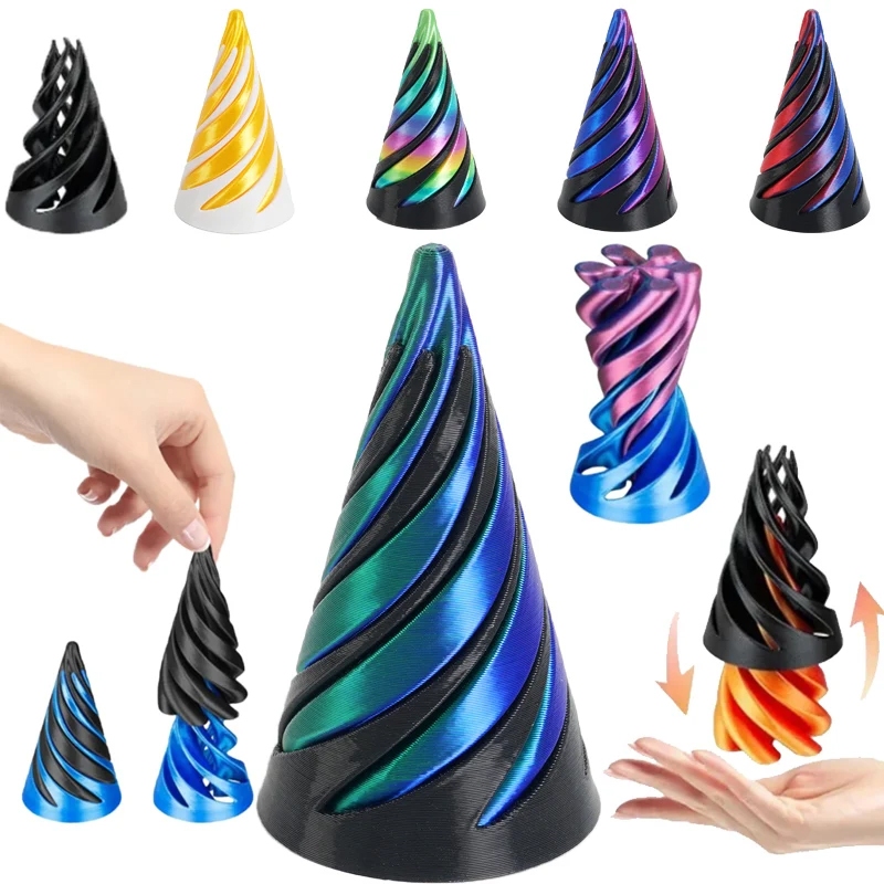 3D พิมพ์เกลียวกรวยของเล่น Mini Vortex ด้ายภาพลวงตาพีระมิดประติมากรรม