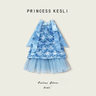 Princess kesli ชุดเด็กผู้หญิง แขนกุด เดรสเด็ก ประดับโบว์ ชุดเดรสเจ้าหญิง ชุดเดรสวันเกิดเด็กหญิง วันแม่ 1-12ปี