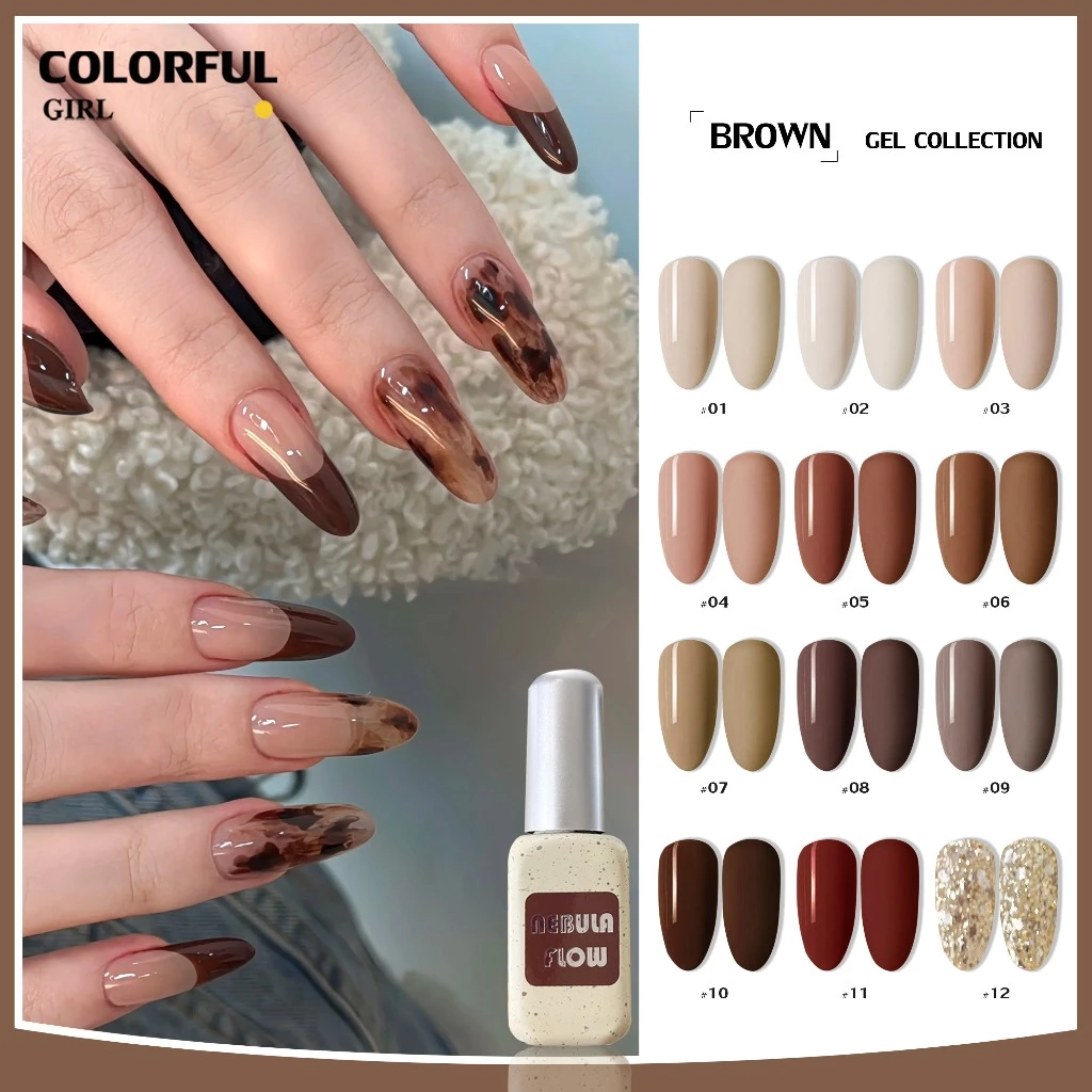 【พร้อมส่ง】 NF-009|12สี แบบแยกขวด สีเจลสีน้ำตาล NebulNFlow | เจลพื้น/ เจลกลิซเตอร์/สีเจลไซรัป วิบวับ สวยมาก สีแน่น ต้องอบ