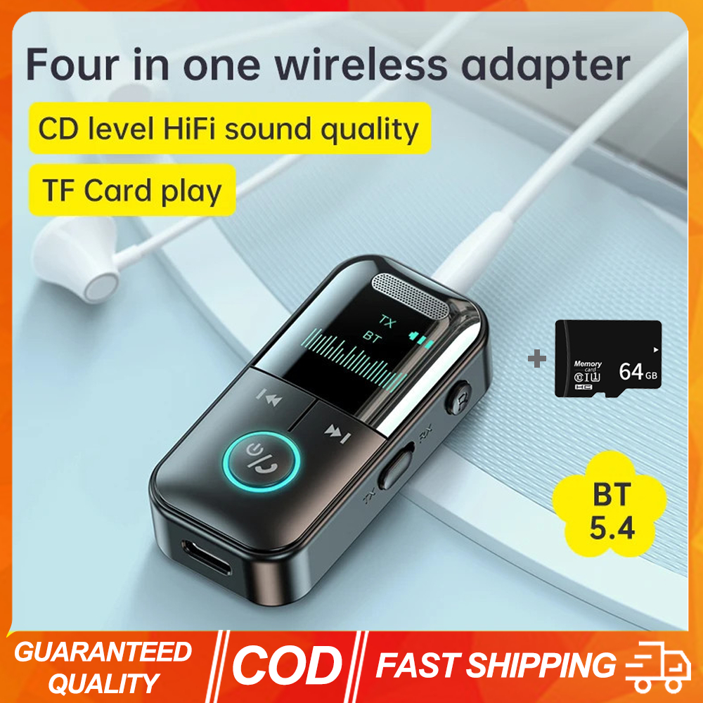 (สต็อกไทย)  Gt69 4 In 1 Bluetooth 5.4 อะแดปเตอร ์ เครื ่ องส ่ งสัญญาณ LED 200mA แบตเตอรี ่ เสียงไร ้ สายสําหรับรถเพลงหูฟังลําโพงรองรับ TF Card