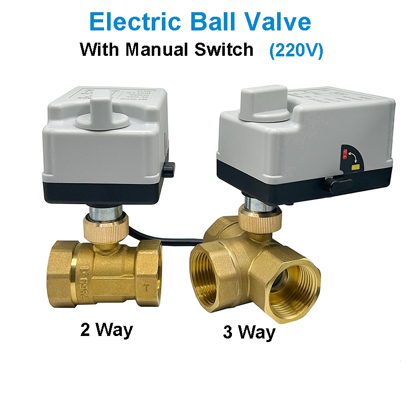 1/2 3/4 1 1-1/4 1-1/2"บอลวาล์วมอเตอร์ทองเหลืองพร้อมสวิตช์คู่มือ AC220V สอง/สามทางบอลวาล์วไฟฟ้า 3 สาย 2-Control