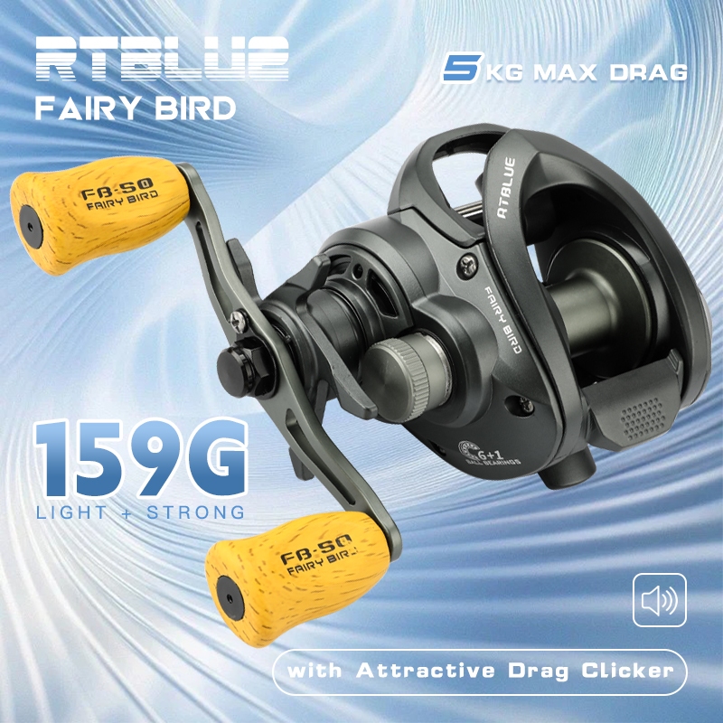 RTBLUE Fairy Bird Baitcasting Reel อัตราทดเกียร์ 6+1 แบริ่ง สปินดี้ 5KG ออกแบบเพื่อลากสูงสุดและเหมาะสำหรับการตกปลาหลากหลาย