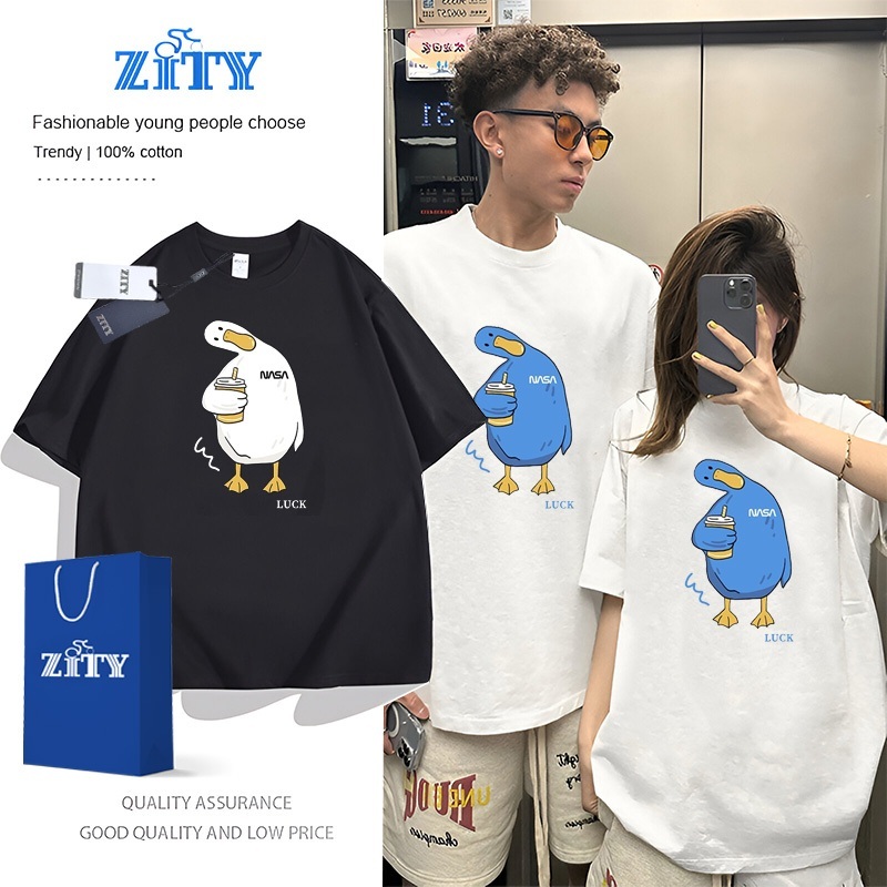 🔥ZITY🎁 คอกลม เสื้ิอยืดผู้ชาย cotton 100% oversized เสื้อคู่ Print “duck”ลาย t shirt เสื้อยืดผ้าคอตตอน ใส่สบาย Unisex