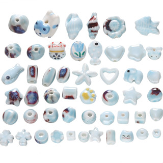 St.kunkka 1-2Pcs ลูกปัดเซรามิกสีฟ้า ลูกปัดแมวโชคดี รักรูปร่า…