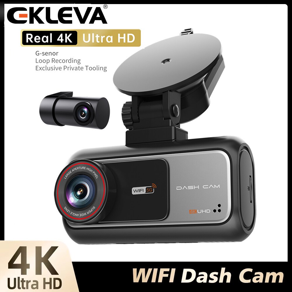 EKLEVA 3.16 นิ้ว IPS ADAS UHD 4K+2K Dash Cam WiFi รถ DVR ด้านหน้าด้านหลังเลนส์คู่มุมกว้าง Super Nigh