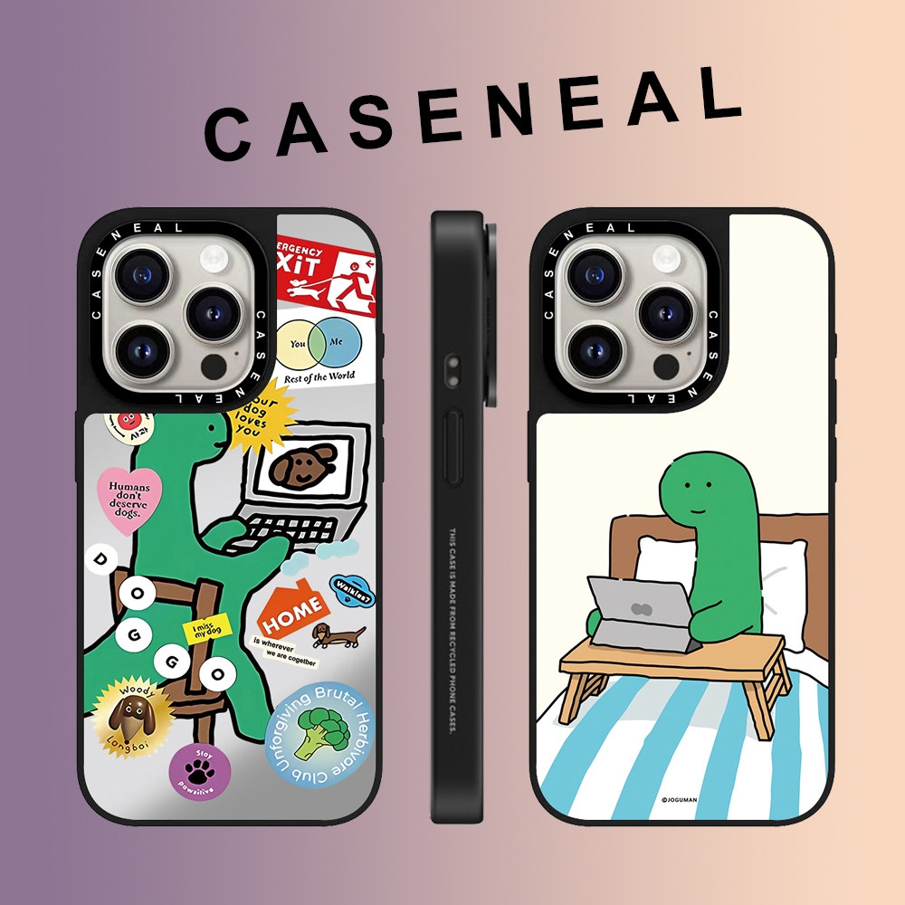 CASENEAL การ์ตูนน่ารักสํานักงานไดโนเสาร์กระจกหน้าเคสโทรศัพท์สําหรับiPhone 16 Pro Max 15 Plus 14 ProMax 13 12Pro 11 โทรศัพท์กันกระแทกขอบนุ่มฮาร์ดป้องกันกรณี