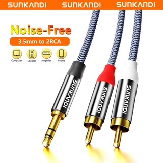Sunkandi 3.5 มม.ชาย 2RCA สายสัญญาณเสียงแจ็ค AUX Gold-plated สเตอริโอ Y-Splitter สําหรับโฮมเธียเตอร์ลําโพง DVD TV