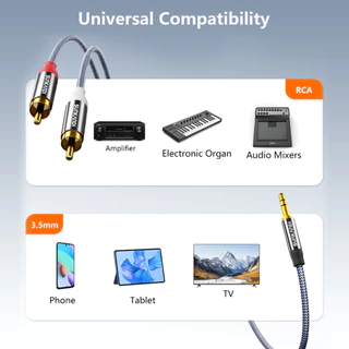 Sunkandi 3.5 มม.ชาย 2RCA สายสัญญาณเสียงแจ็ค AUX Gold-plated สเตอริโอ Y-Splitter สําหรับโฮมเธียเตอร์ลําโพง DVD TV