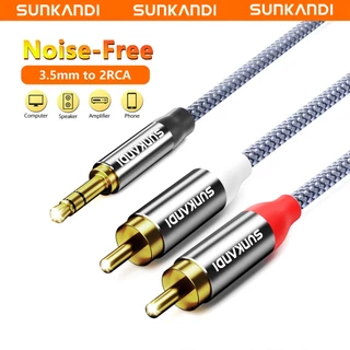 Sunkandi 3.5 มม.ชาย 2RCA สายสัญญาณเสียงแจ็ค AUX Gold-plated สเตอริโอ Y-Splitter สําหรับโฮมเธียเตอร์ลําโพง DVD TV