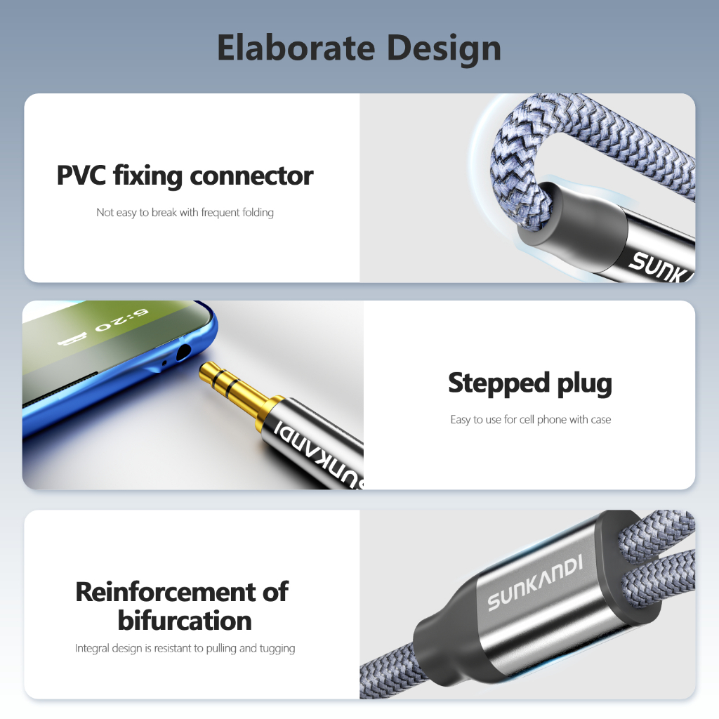 Sunkandi 3.5 มม.ชาย 2RCA สายสัญญาณเสียงแจ็ค AUX Gold-plated สเตอริโอ Y-Splitter สําหรับโฮมเธียเตอร์ลําโพง DVD TV - รูปที่ 4
