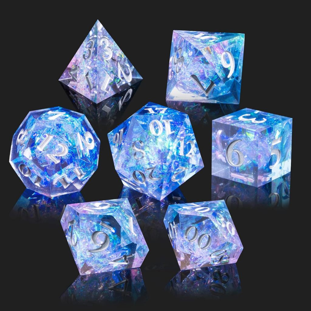 DND ลูกเต๋าชุดเรซิ่น Sharp Edge ลูกเต๋าชุด Handmade 7 ชิ้น Polyhedral ลูกเต๋าชุด DND RPG MTG บทบาทเล