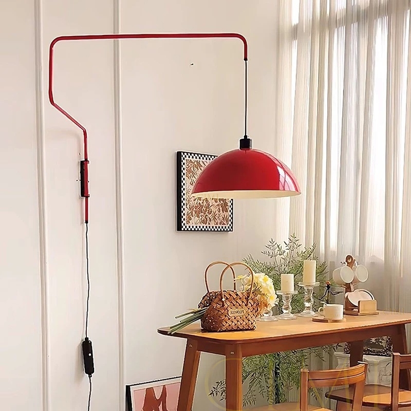 วินเทจ Bauhaus ไฟติดผนังสวิงอาร์มพร้อมสวิตช์ดึงเชือก สามารถยืดหดได้ สำหรับตกแต่งห้องนอน/ห้องนั่งเล่น/ห้องรับประทานอาหาร