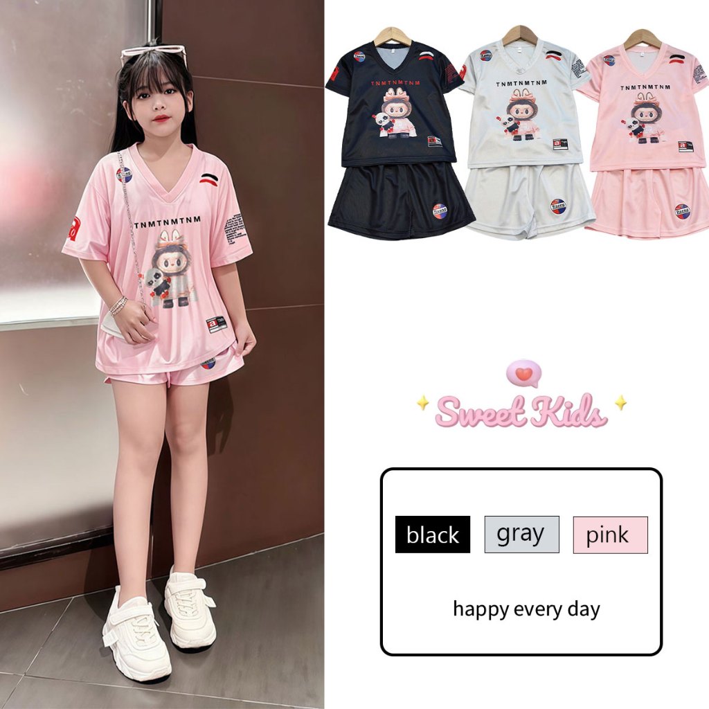 SweetKids พร้อมส่งจากกทม🌸เสื้อผ้าเด็กผญ🍓ชุดเด็กผู้หญิง หลวมและระบายอากาศได้ สไตล์เกาหลี ชุดกีฬาลำลอง รุ่นบางฤดูร้อน