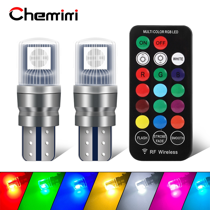 2 ชิ้น T10 LED W5W สัญญาณไฟ RGB Automovie ไฟภายใน WIith รีโมทคอนโทรลรถอุปกรณ์เสริม