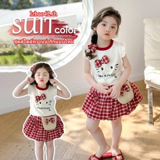 ชุดเด็กผู้หญิง ลายพิมพ์แมว KT น่ารักแบบการ์ตูน แมว เสื้อ + ก…