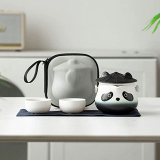 หมีแพนด้าชุดน้ําชาเซรามิกกลางแจ้งแบบพกพาชุดน้ําชาเดินทางหนึ่…