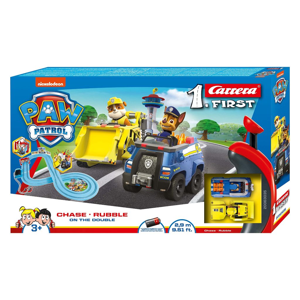 Carrera First Paw Patrol - Slot Car Race Track - รวมรถ 2 คัน: Chase และ Marshall - ชุดแข่งเริ่มต้นที