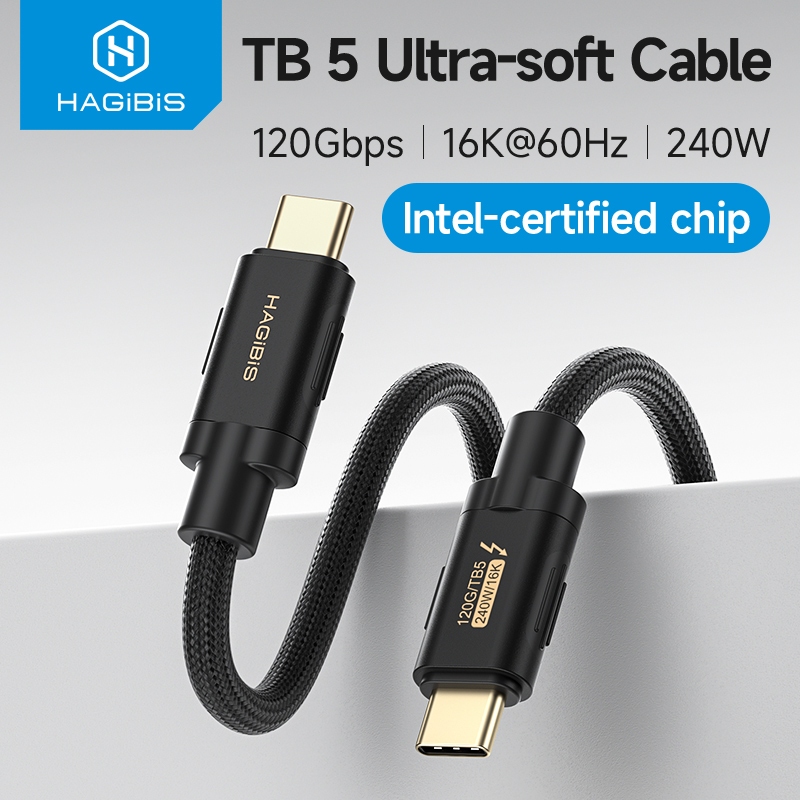 HAGIBIS Thunderbolt 5 สาย 120Gbps Data Transfer PD3.1 240W ชาร์จ 16K @ 60Hz USB C ถึง Type-C สายเคเบิลข้อมูล CYPD2103 ชิปใช้งานร่วมกับ Thunderbolt 4 สําหรับ iPhone16/15 MacBook