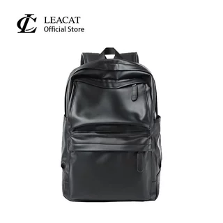 Leacat กระเป๋าเป้สะพายหลัง กระเป๋านักเรียน หนัง PU กันน้ํา แฟชั่นสําหรับผู้ชาย
