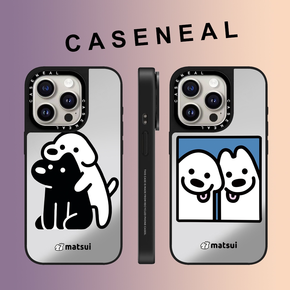 CASENEAL น่ารัก Happy Dog กระจก face เคสโทรศัพท์สําหรับ iPhone 16 Pro Max 15 Plus 14 ProMax 13 12Pro 11 โทรศัพท์กันกระแทกขอบนุ่มฮาร์ดป้องกันกรณี