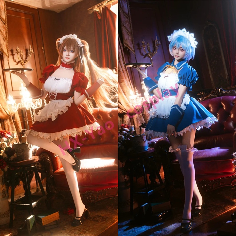 【HX-YAO】New Century Evangelion Maid cosplay costumes Ayanami Rei Asuka Langley Soryu เครื่องแต่งกายค