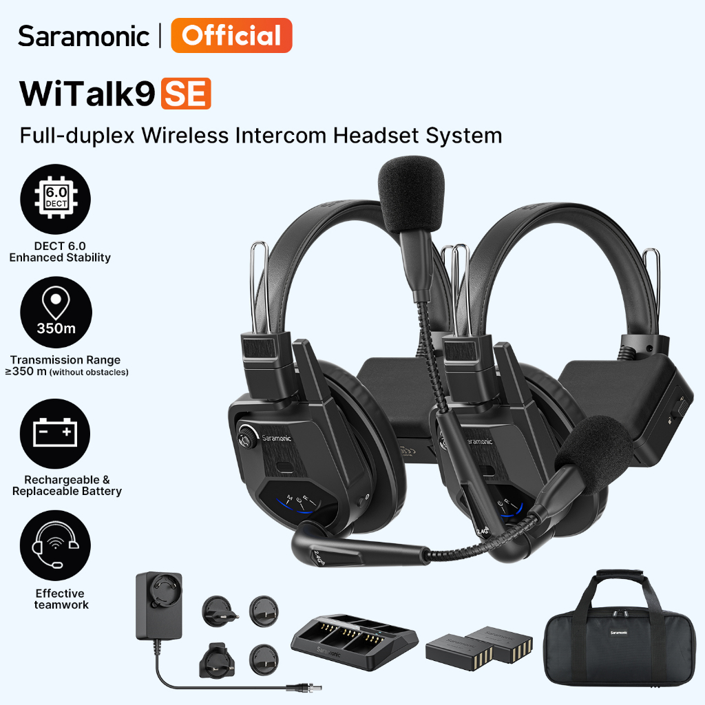 Saramonic Witalk9 SE ระบบอินเตอร์คมหูฟังไร้สายแบบฟูลดูเพล็กซ์ 5 คน ย่านความถี่ 2.4GHz การถ่ายทำภาพยนตร์, การแสดงสด, รายการวาไรตี้