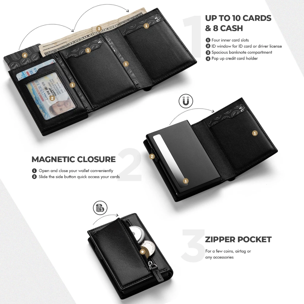 VULKIT กระเป๋าสตางค์หนังแท้ Pop Up Cards พร้อม ID Window รุ่น VC302P thumbnail 3