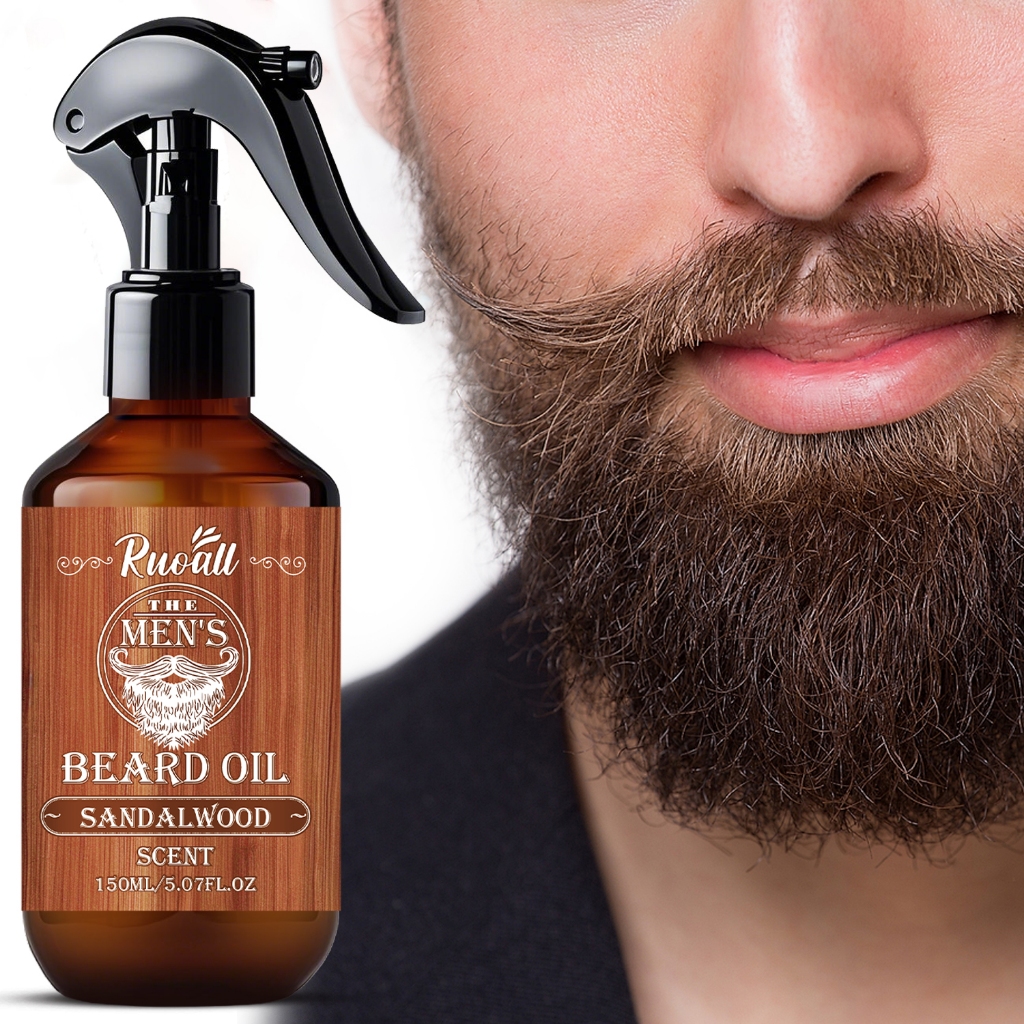 [กรูมมิ่งผู้ชาย] RUOALL Beard Oil 150ml Tough Guy Sandalwood Nut Formula Nourishing Anti-Frizz จัดแต่งทรงผมซ่อม Two-in-One Argan Oil Base Long-Lasting Light Fragrance Repair Bifucated Dry