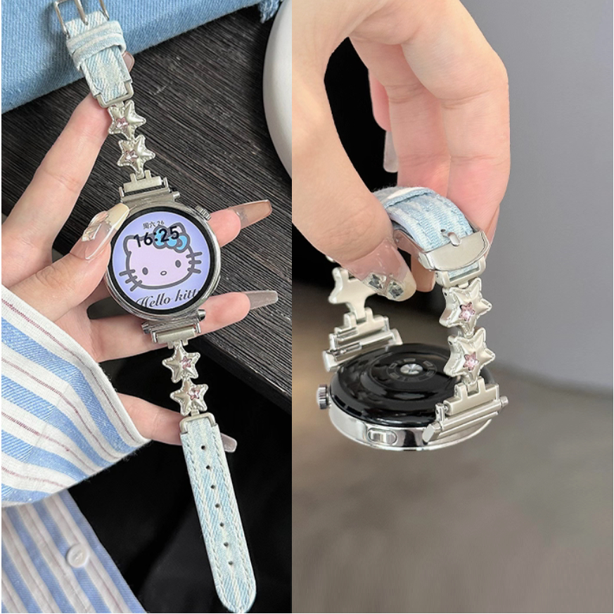 Star Denim Watch Strap For Huawei watch GT 5 สาย huawei watch gt 5 pro / Huawei GT5 Pro สาย GT2/GT3/ huawei GT4 สาย Redmi watch 5 Lite / Redmi watch 5 Active สาย Galaxy watch 7 Strap / Garmin lily 2 active สาย GTS4 mini ,GTS3,GTS2, Amazfit Bip 6 Strap ราคา ถูกที่สุด ดีลบีเคเค