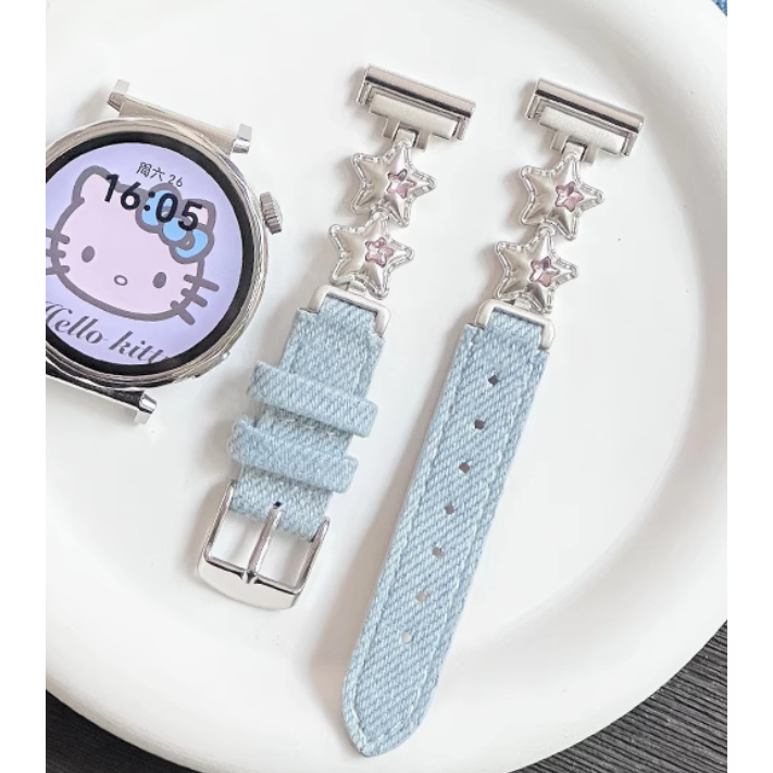 Star Denim Watch Strap For Huawei watch GT 5 สาย huawei watch gt 5 pro / Huawei GT5 Pro สาย GT2/GT3/ huawei GT4 สาย Redmi watch 5 Lite / Redmi watch 5 Active สาย Galaxy watch 7 Strap / Garmin lily 2 active สาย GTS4 mini ,GTS3,GTS2, Amazfit Bip 6 Strap ราคา ถูกที่สุด ดีลบีเคเค แกลเลอรีภาพที่ 2