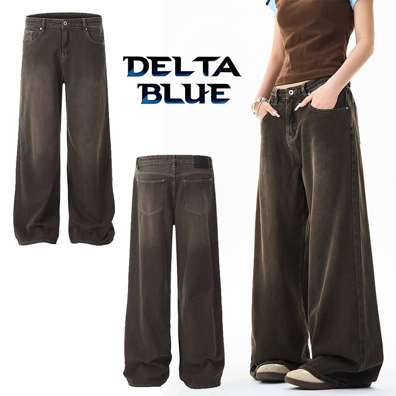 DELTA BLUE  กางเกงยีนส์ผู้ชายอเมริกันย้อนยุคหลวมสบายๆสไตล์ Maillard กางเกงยีนส์สไตล์เป็นกลางคุณภาพสูง  สไตล์อเมริกัน ทรงหลวมสบาย เนื้อผ้านุ่ม ใส่ได้ทั้งชายหญิง