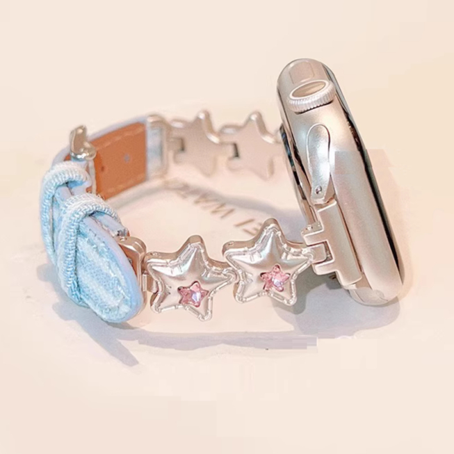 สายนาฬิกา Star Denim สําหรับสายนาฬิกา A-pple Series10 9 8 7654321,SE Ultra2 iwatch Strap Denim i Wat