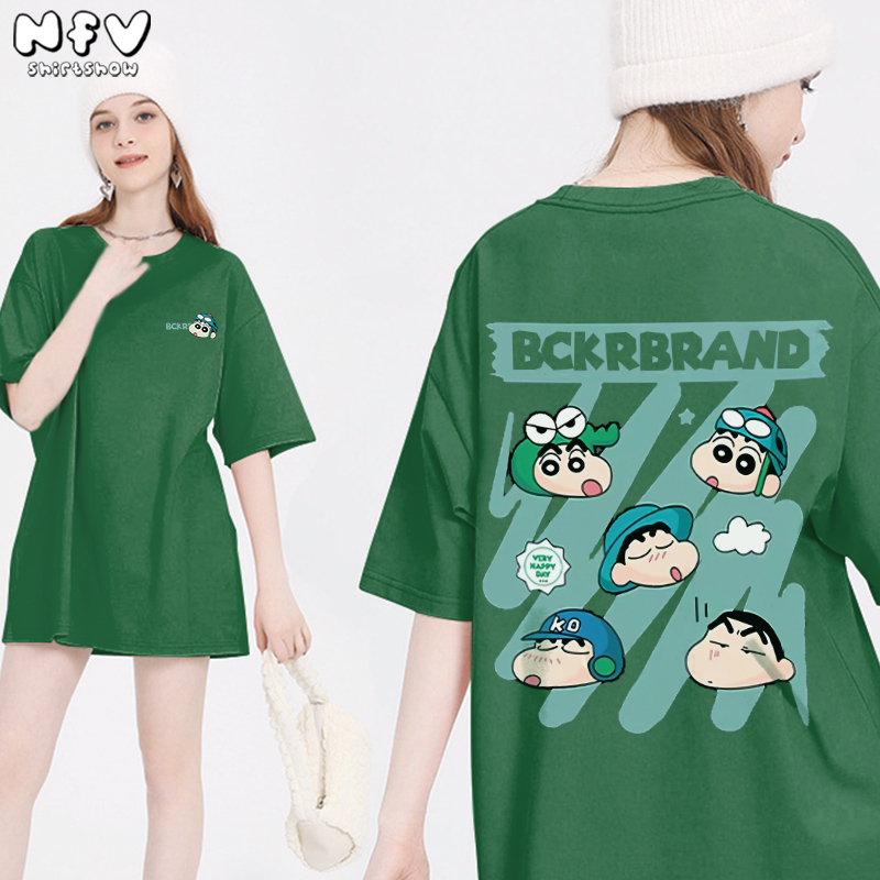 NFV พร้อมส่ง💕ลายพิมพ์ชินจัง คอกลมแขนสั้น โอเวอร์ไซซ์ ผ้าคอตตอน 100% ระบายอากาศ สไตล์เกาหลี YG999