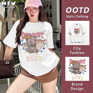 NFV มาใหม่✨ลายพิมพ์ดัมโบ้ แขนสั้น คอกลม เสื้อยืด ใส่สบายไม่ร…