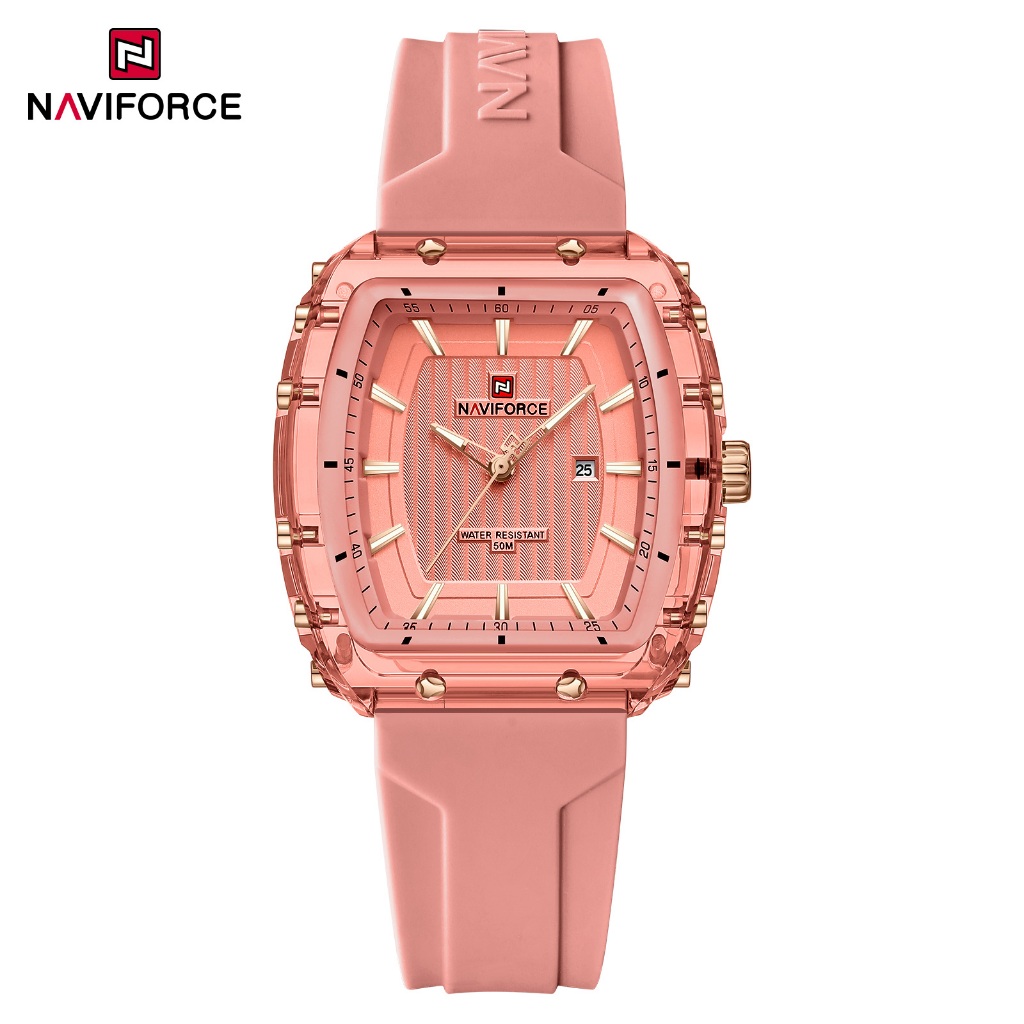 NAVIFORCE 7124 Tonneau Shaped Minimalist นาฬิกาผู้หญิงพร้อมปฏิทินและความต้านทานน้ํา