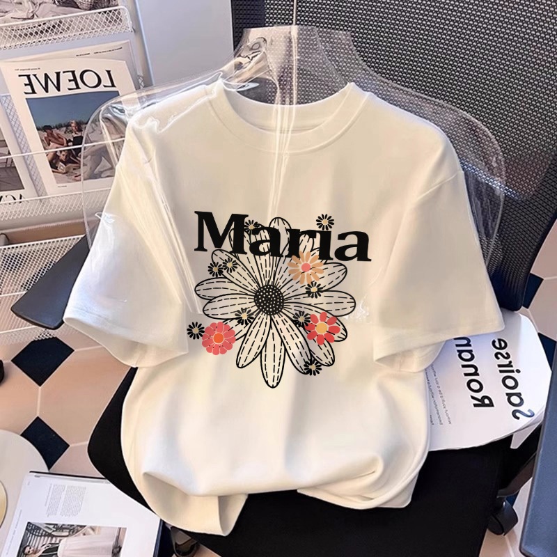 【ของพร้อมส่ง】เสื้อยืดผ้าฝ้ายสีขาวไซส์ใหญ่ NASA พิมพ์ลายดอกเดซี่ แขนสั้นสตรีเนื้อผ้านุ่มใส่สบาย