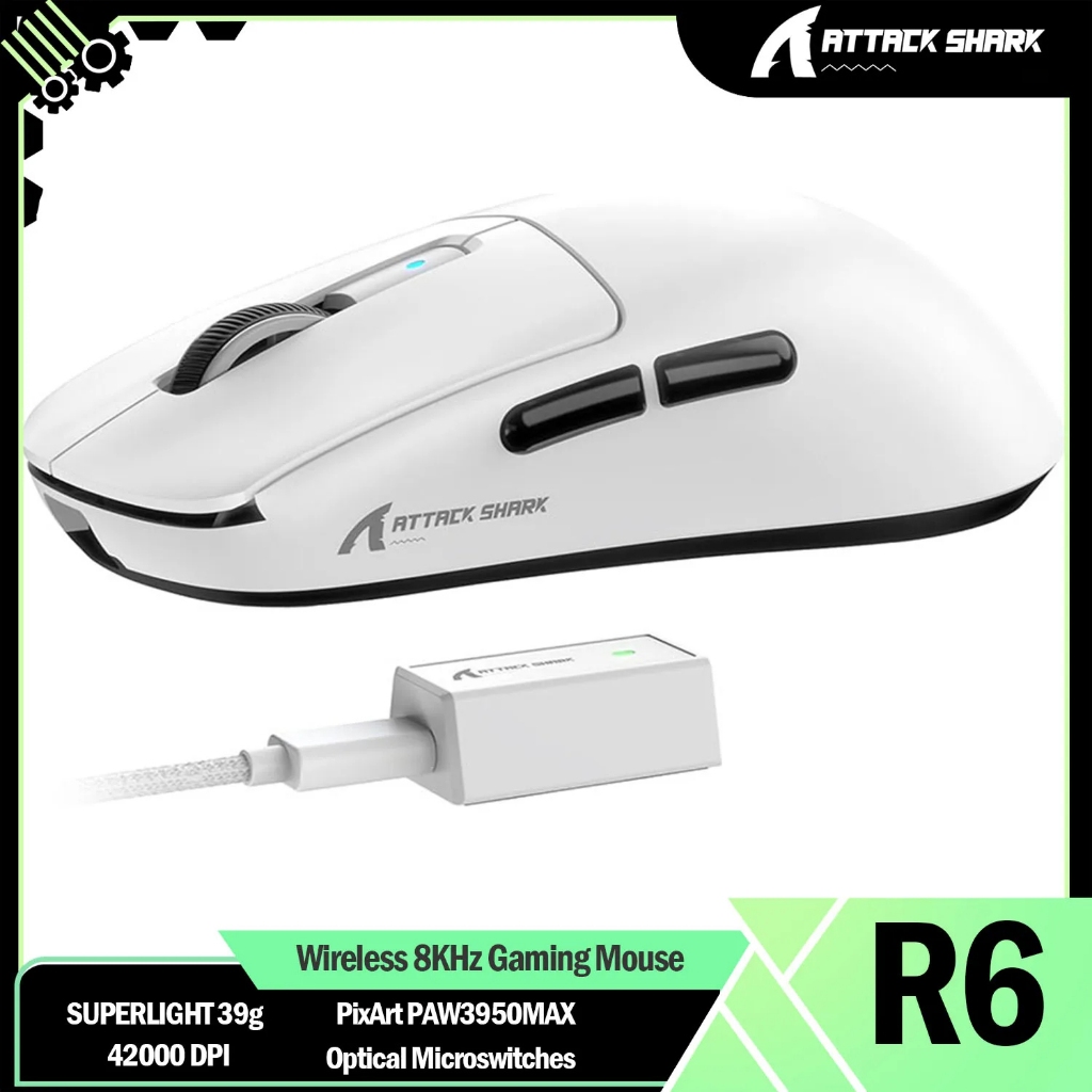 ATTACK SHARK R6 Wireless 8KHz Gaming Mouse, SUPERLIGHT 39g, Nordic 52840 MCU, PixArt PAW3950MAX Gami