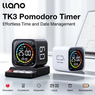 LLANO TK3 Pomodoro Timer Cube | 4-ใน-1: นับถอยหลัง, โพโดโร, สัญญาณเตือน, นาฬิกาจับเวลา | เวลาที่กําหนดเอง | จอแสดงผล นํา ขนาดใหญ่ | ตัวจับเวลาการศึกษาอัจฉริยะแบบชาร์จไฟได้และพกพาได้สําหรับเด็ก