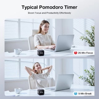 LLANO TK3 Pomodoro Timer Cube | 4-ใน-1: นับถอยหลัง, โพโดโร, สัญญาณเตือน, นาฬิกาจับเวลา | เวลาที่กําหนดเอง | จอแสดงผล นํา ขนาดใหญ่ | ตัวจับเวลาการศึกษาอัจฉริยะแบบชาร์จไฟได้และพกพาได้สําหรับเด็ก
