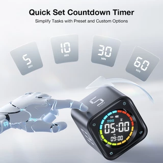 LLANO TK3 Pomodoro Timer Cube | 4-ใน-1: นับถอยหลัง, โพโดโร, สัญญาณเตือน, นาฬิกาจับเวลา | เวลาที่กําหนดเอง | จอแสดงผล นํา ขนาดใหญ่ | ตัวจับเวลาการศึกษาอัจฉริยะแบบชาร์จไฟได้และพกพาได้สําหรับเด็ก